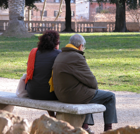 Elder old cold park bench thoughtful seniors concerned